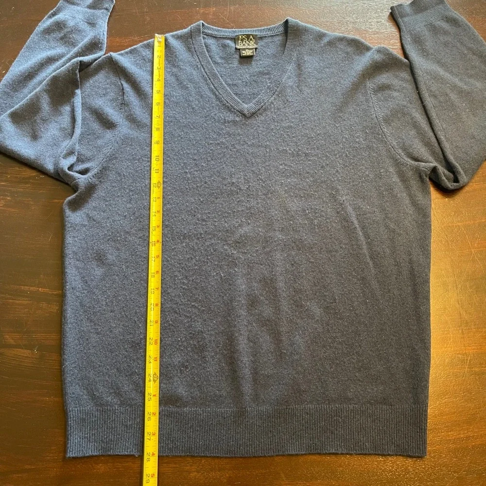 Jos A Bank Travelers Collection Mens XL Blue 100% Cashmere V-Neck Sweater F15